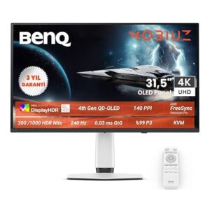 BenQ MOBIUZ EX321UZ 27” 4K UHD 4th Gen QD-OLED 240Hz Gaming Monitor| 0.03ms GtG|HDMI 2.0, DP 2.1a|USB-C(90W)|99% DCI-P3|AMD FreeSync Premium Pro|KVM|Game Art Mode|Height,Swivel, Tilt Adjustable