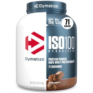 Dymatize Nutrition ISO100 Hydrolyzed Whey Protein Isolate | Fast-Digesting | Muscle Recovery Formula with Amino Acids | Low Sugar & Fat | Gourmet Chocolate | 5 lbs